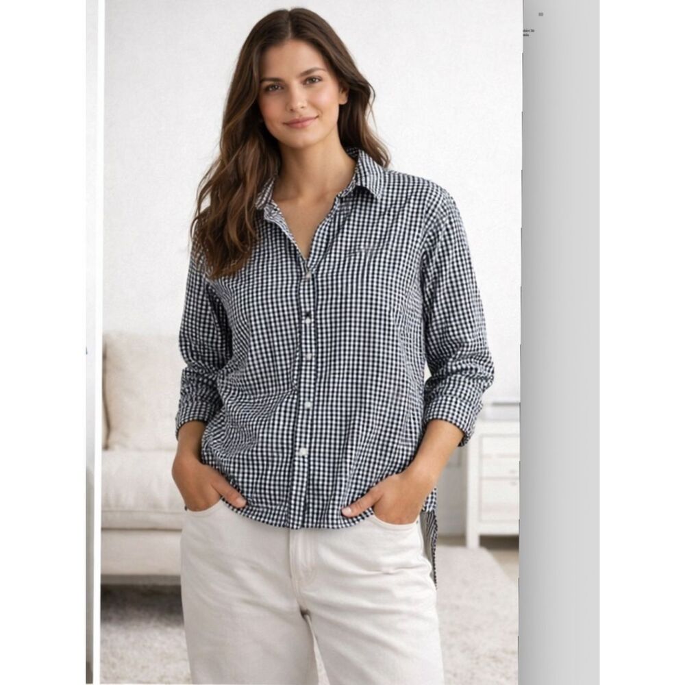 Manor bio cotton womans Weiss shirt 36 black white check gingham academia